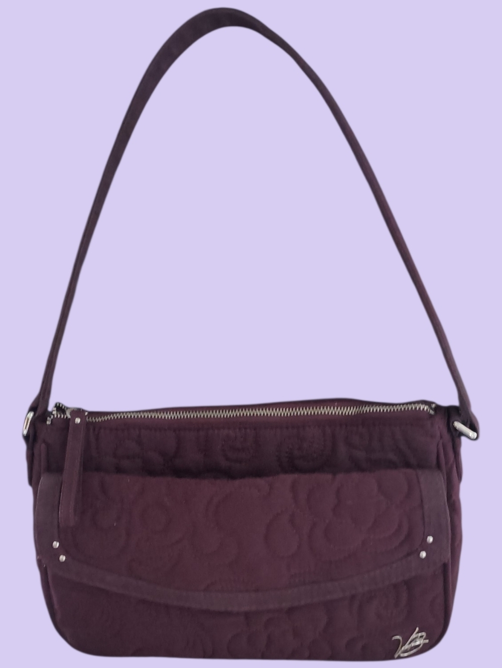 Vera Bradley Deep Plum Quilted With Floral Interior Shoulder Bag EUC - Picture 3 of 8